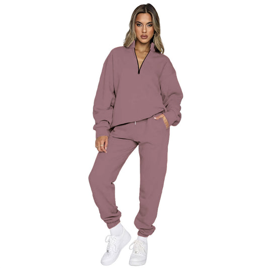 Zipper Long Sleeve Pullover Sweater Two-piece Co-ord Set