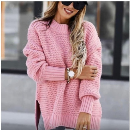 Drawstring side slit knit sweater