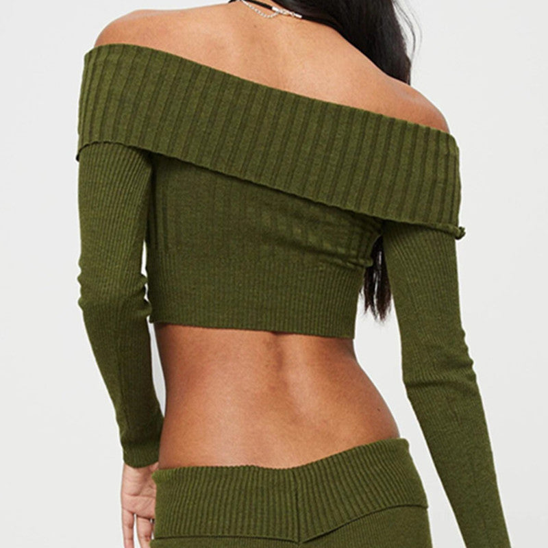 Off-shoulder Flapped Long Sleeve Crop Top