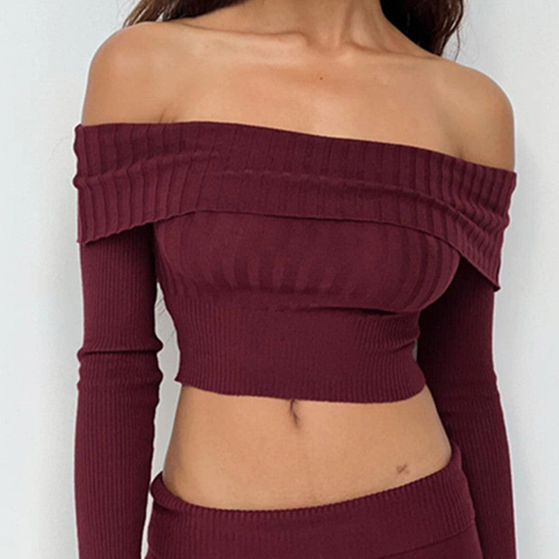 Off-shoulder Flapped Long Sleeve Crop Top