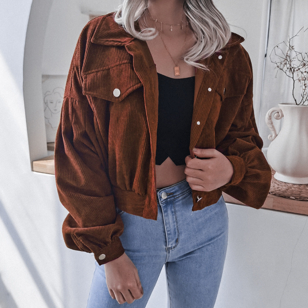 Lantern Long-Sleeved Corduroy Cropped Jacket