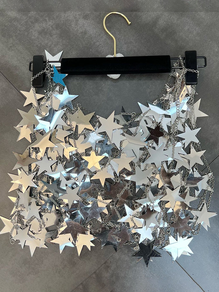 Metallic Five-pointed Star Skirt& Top Co-ord Set