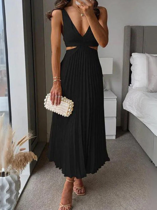 Pleated Waist Cut-out Long Dress