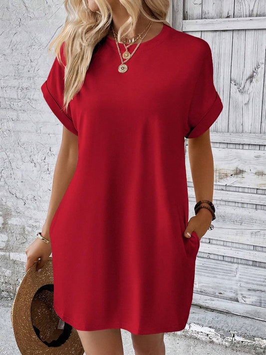 Loose Short Sleeve Dress With Pockets