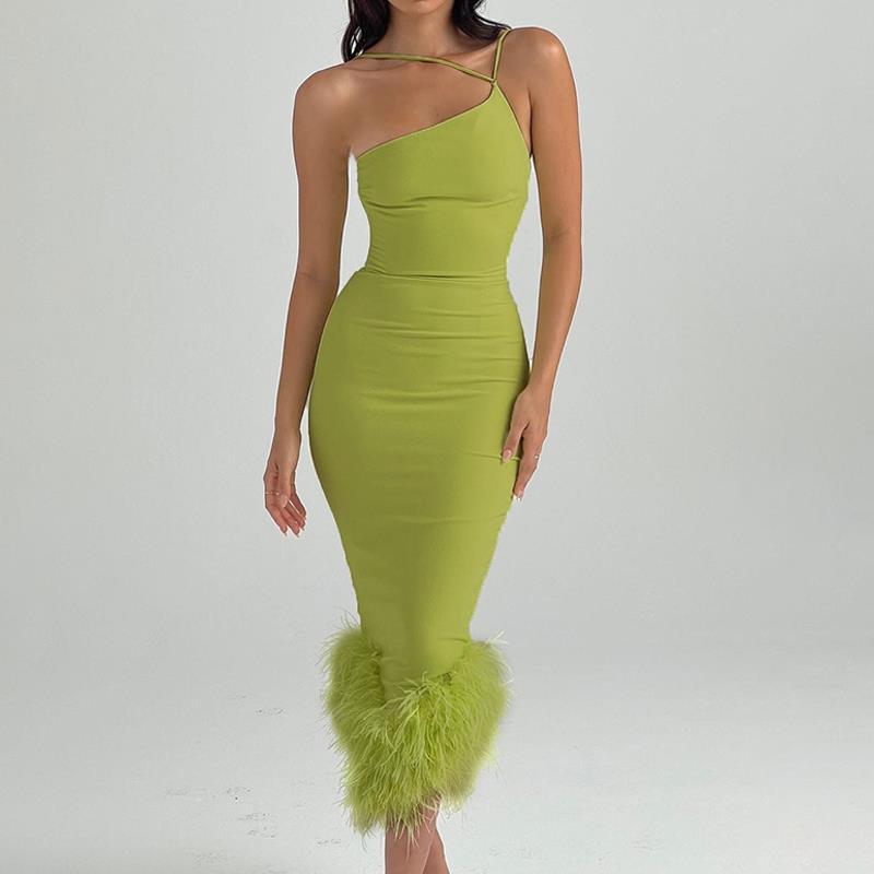 Fur Slim-fit Long Dress