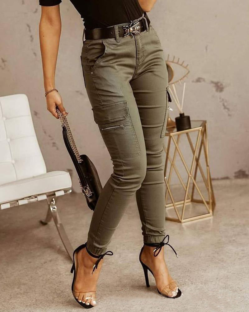 Low-waisted Buttons Trousers with Pockets