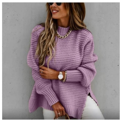 Drawstring side slit knit sweater