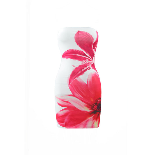 Tube Top Flower Print Slim Sheath Short Dress