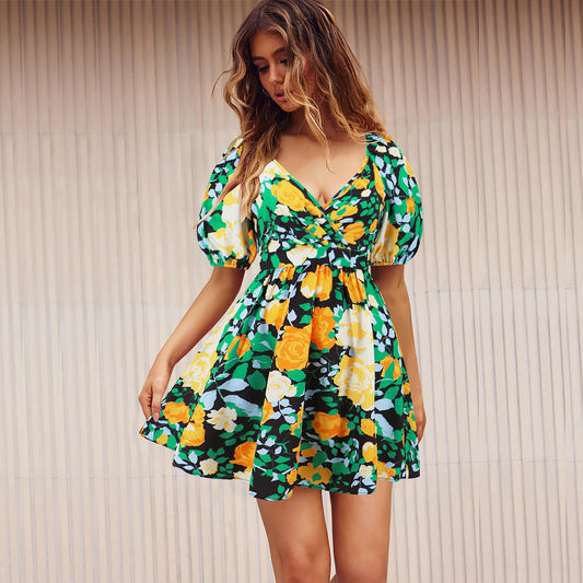 Floral Printed Puff Sleeve Dress