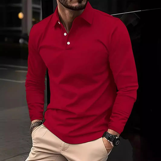 Buckle Men's Daily Casual Polo Collar Long Sleeve Shirt