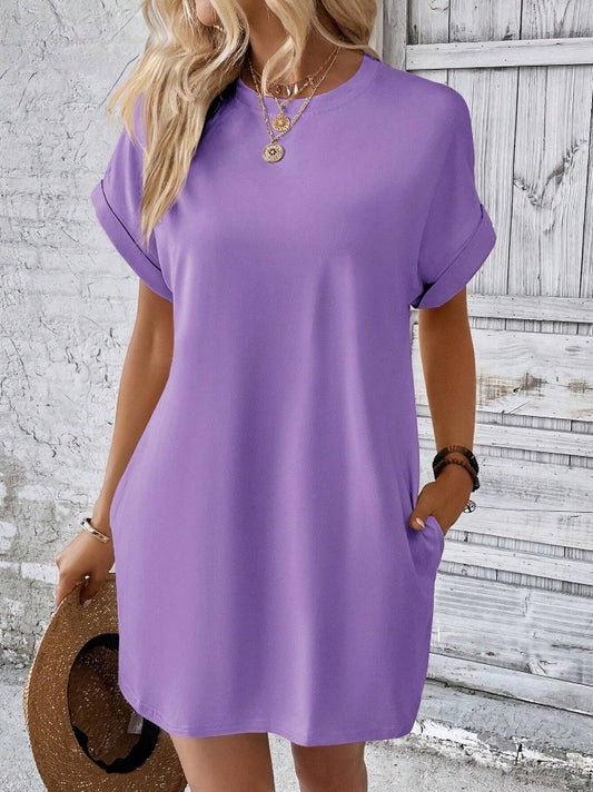 Loose Short Sleeve Dress With Pockets